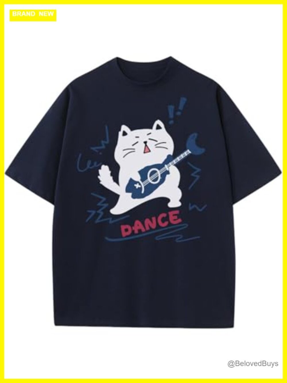 Oversized Cat Graphic Tee Women Grunge Cotton Crewneck Short Sleeve Y2K
